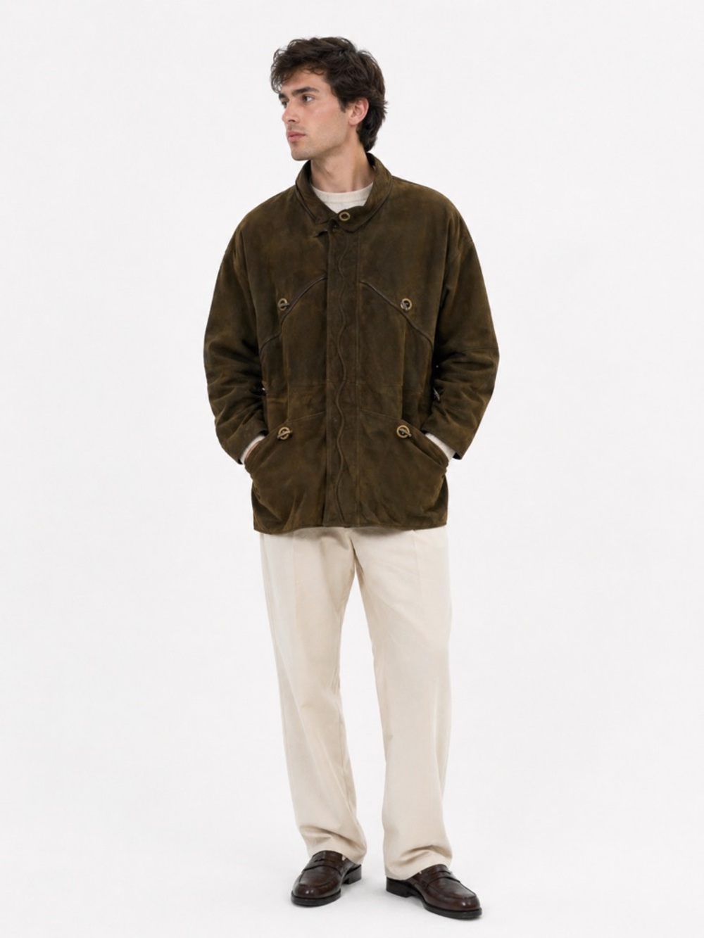 Mark Buchanan Pelle Pelle Vintage‎ Suede Jacket Mens 42 Olive Green Utility